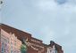 Historic Baggs Square West Mural painted images of 3 historic buildings in Utica